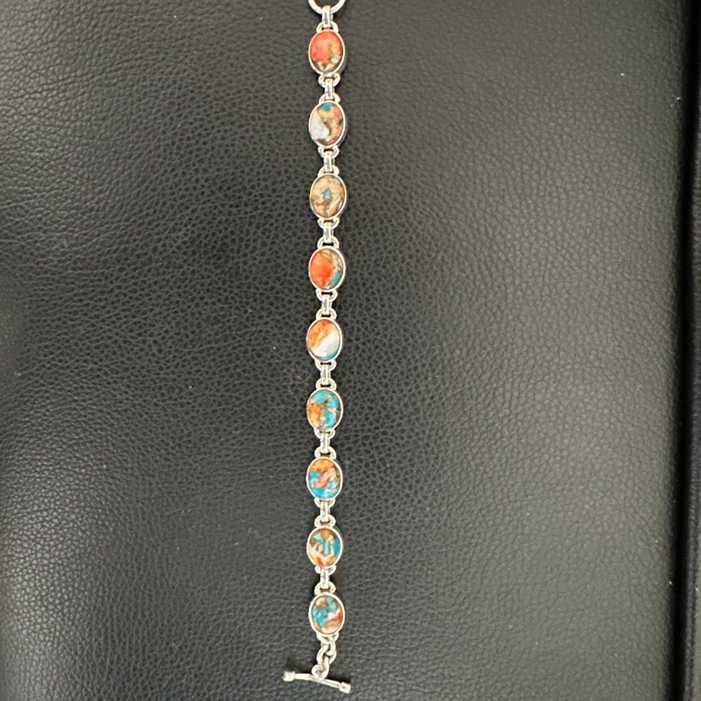 NEW Spiny Oyster Turquoise Sterling Silver Oval Bracelet